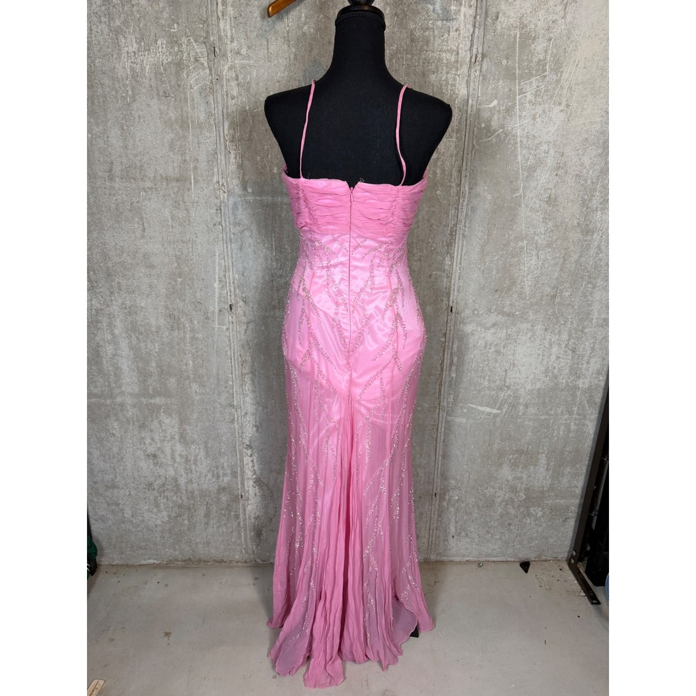 Vintage Pink 100% Silk Hand Beaded Sequin Formal Gown Dress Size 4 Prom Gala - Picture 3 of 8